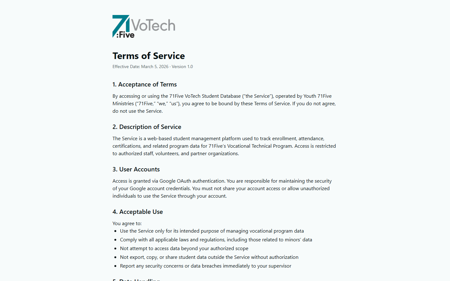 Terms of Service page (light theme)