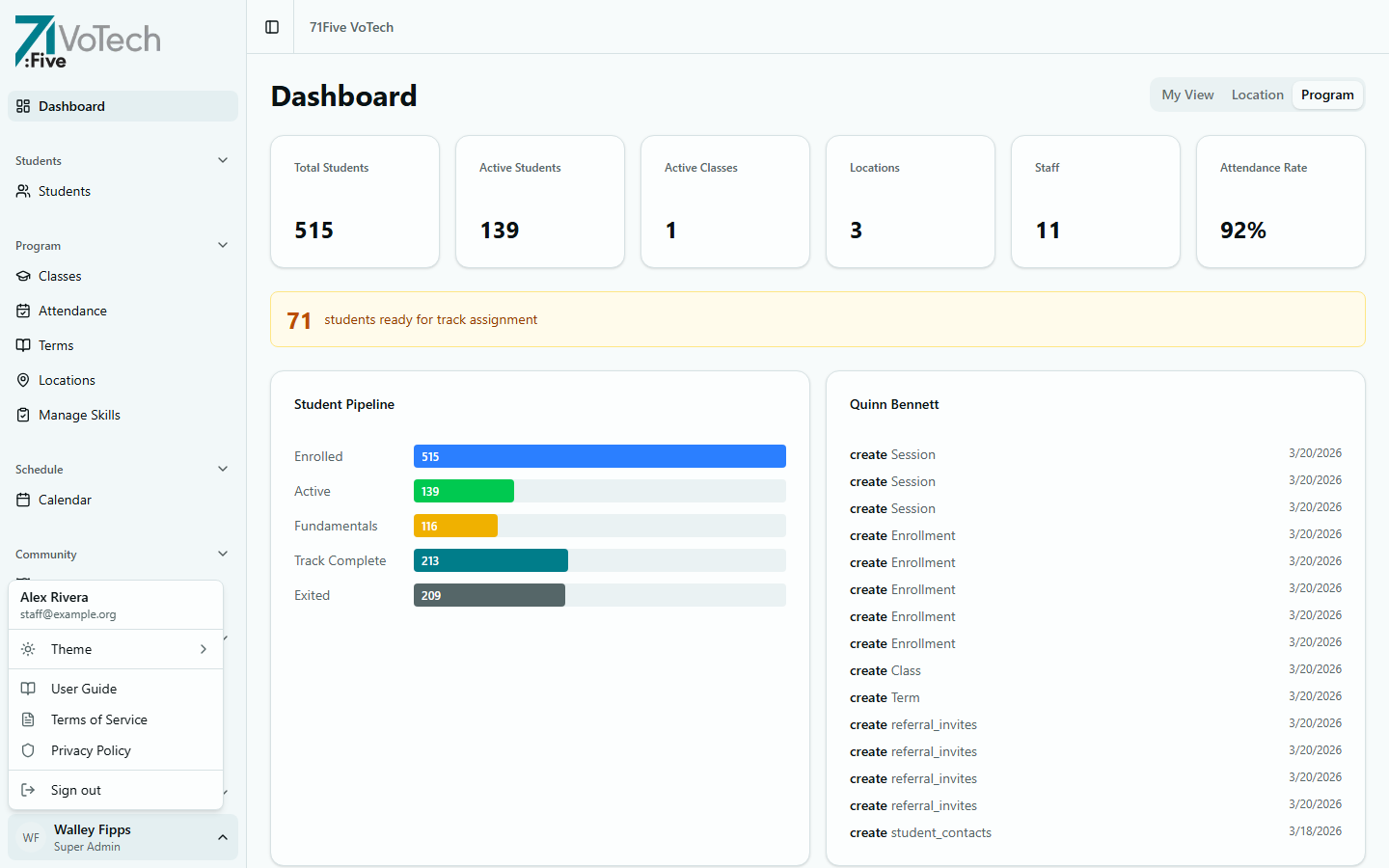User dropdown menu (light theme)