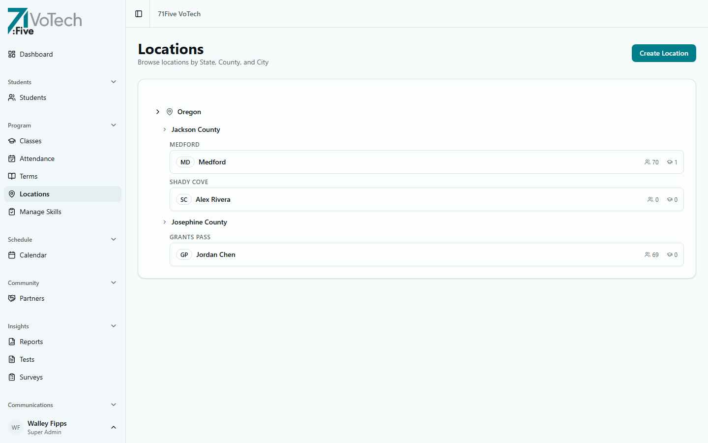 Locations list (light theme)