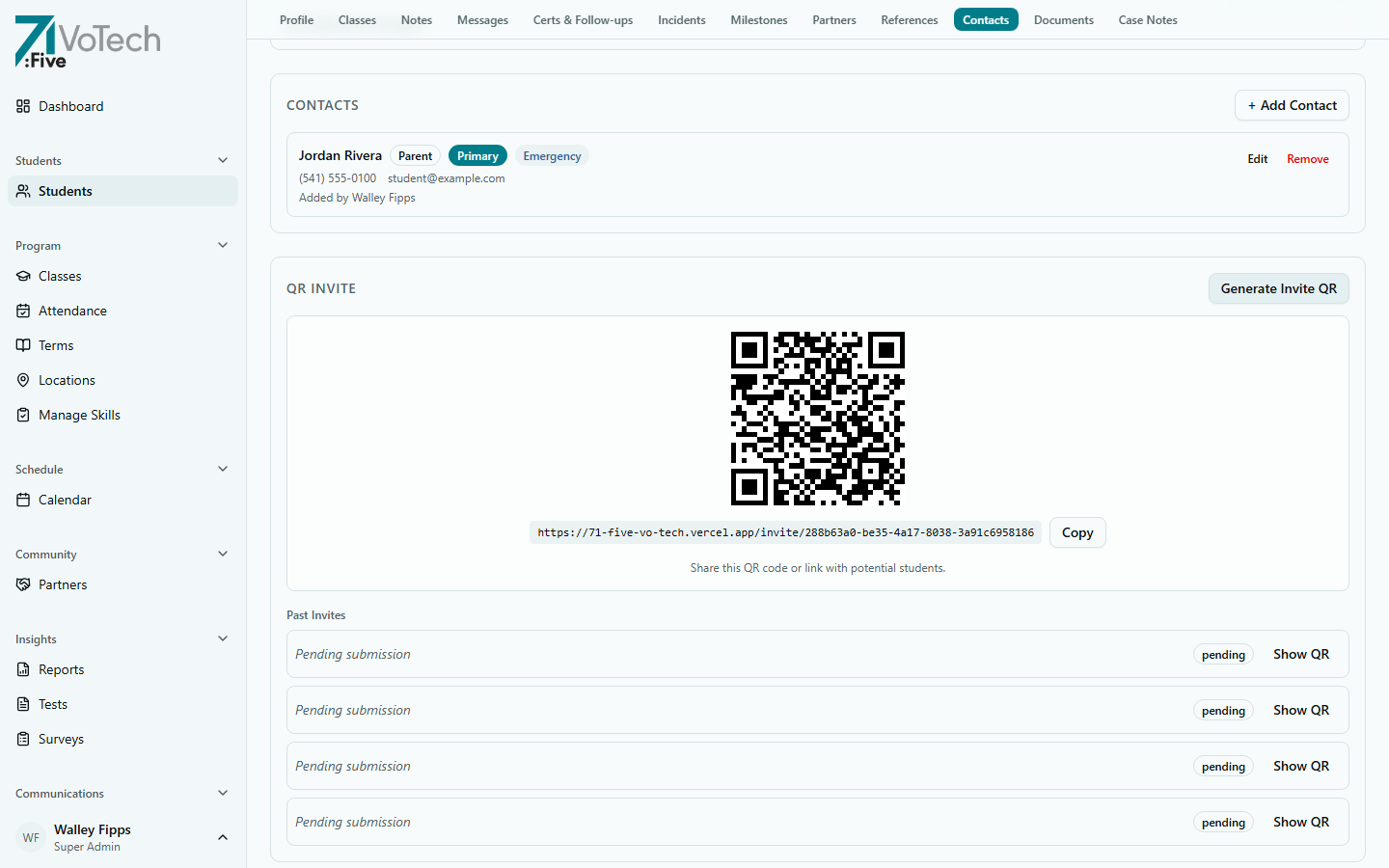 Generated QR code with invite link ready to share (light theme)