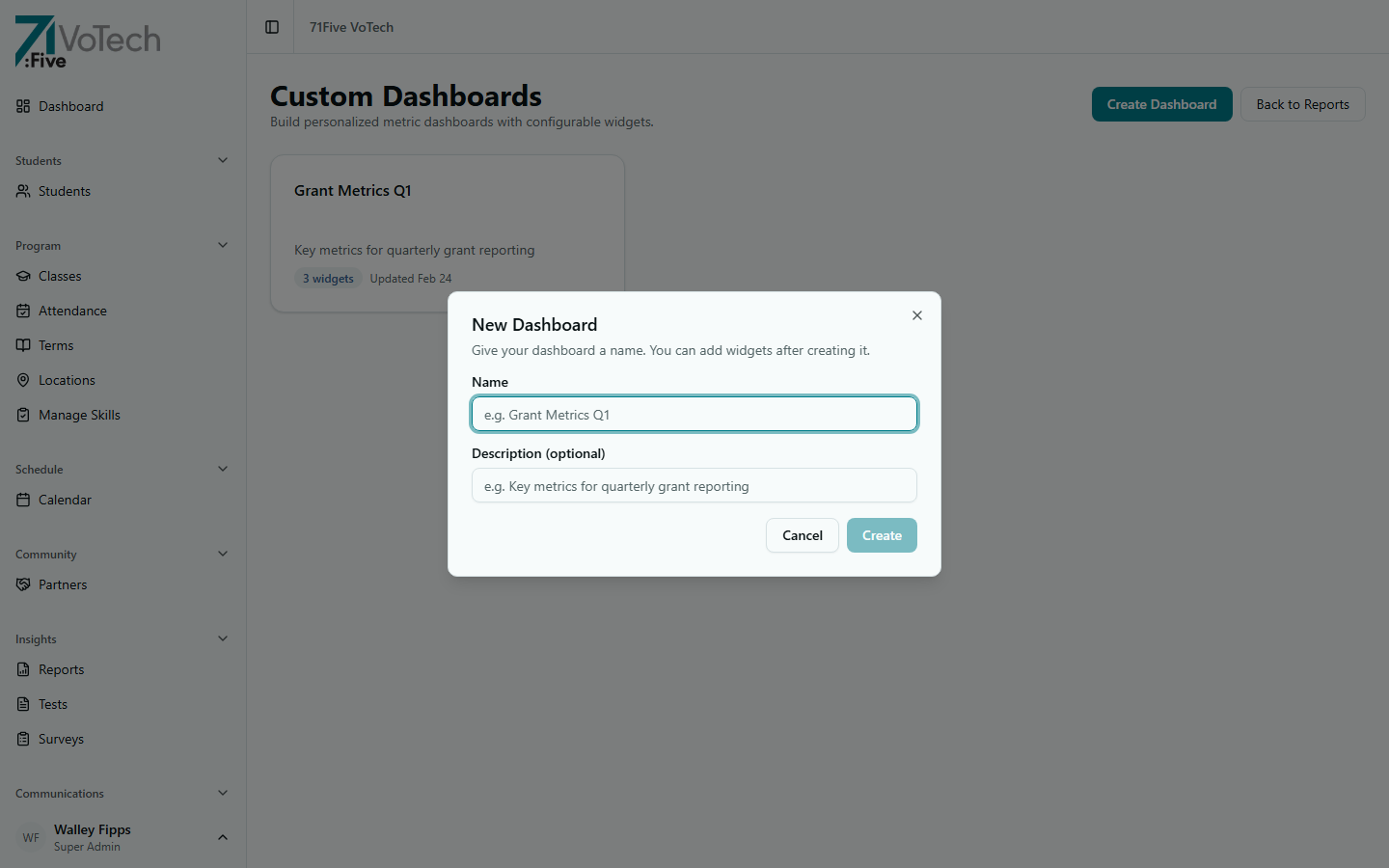 Create Dashboard dialog (light theme)