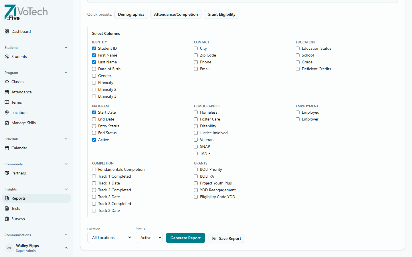 Generated report with results table (light theme)