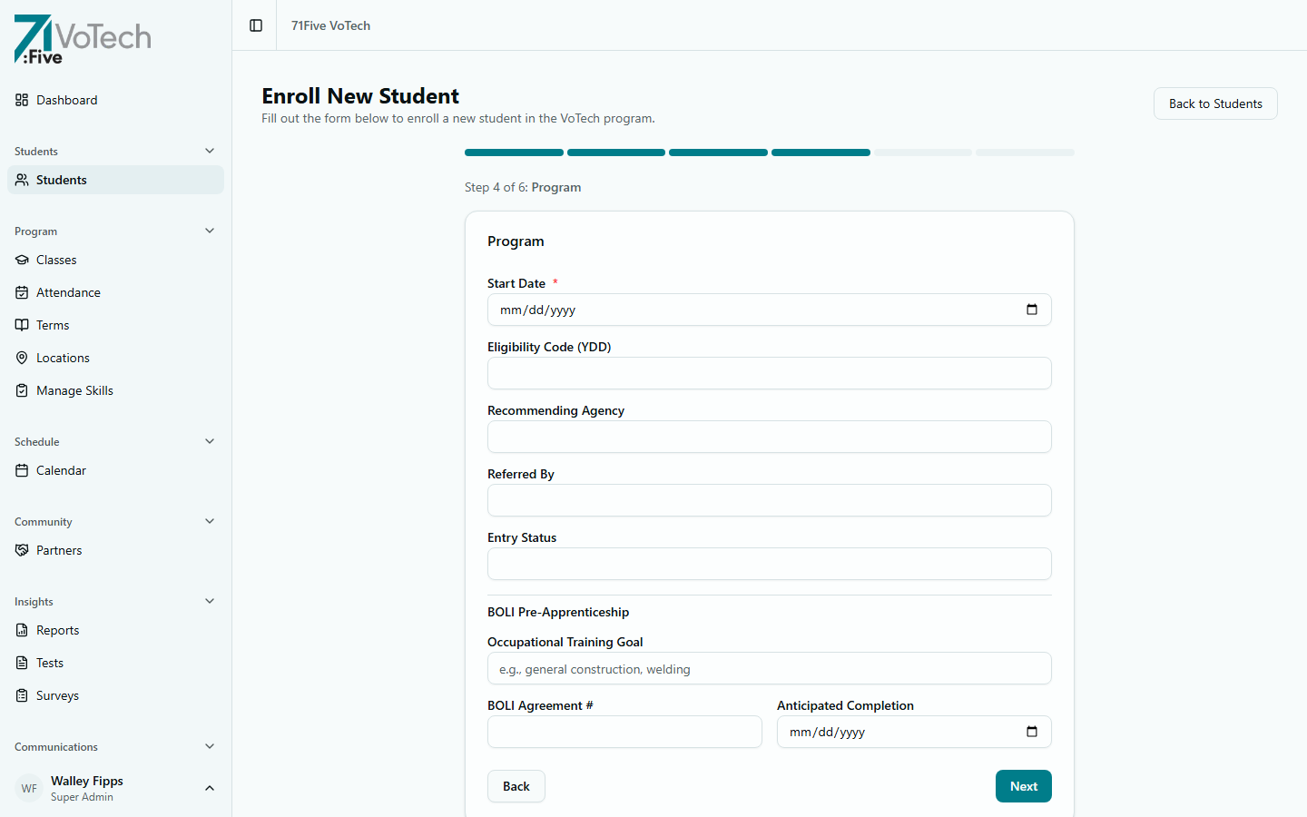Step 4 — Program assignment and BOLI details (light theme)